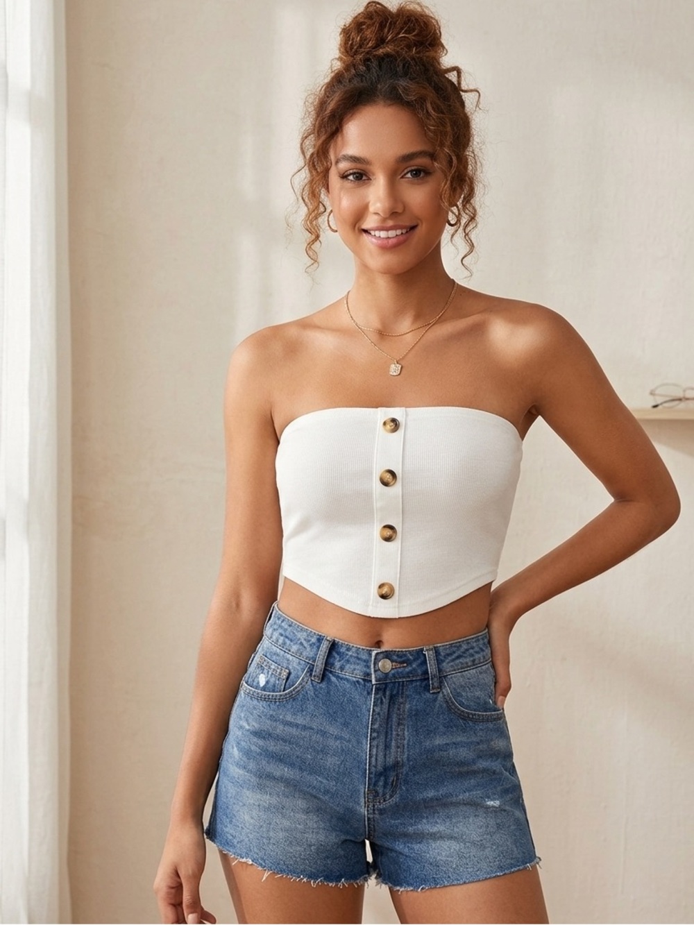 Cream Pencil Cropped tube top